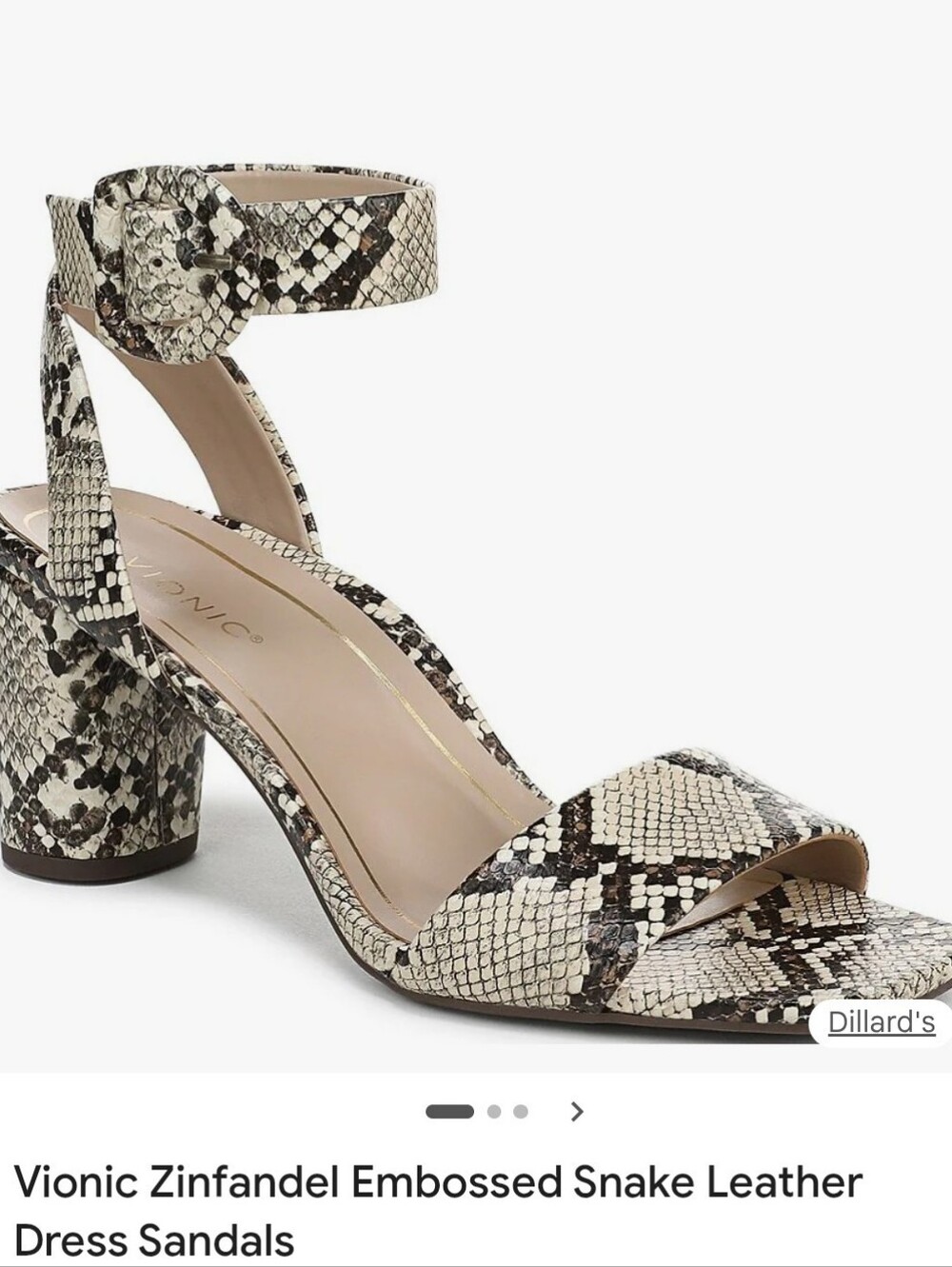 VIONIC Zinfandel Embossed Snake Print Block Heel Sandals